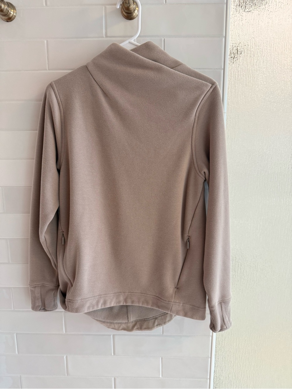 Athleta Taupe Cowl Neck Fleece Pullover